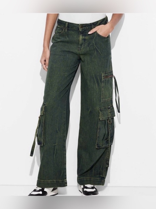 wild fable Denim - wild fable Dark Green Wide-Leg Cargo Jeans